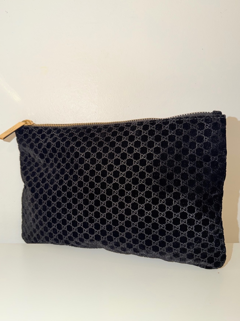 Gucci Beauty Black GG Monogram Faux Velvet Makeup Clutch Pouch